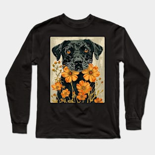 Labrador Retriever dog Flowers Photo Art Design For Dog Onwer Long Sleeve T-Shirt